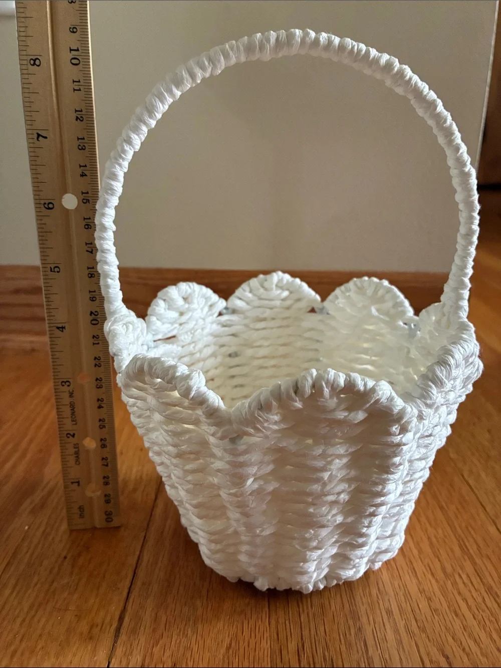 Woven White Decorative Flower Girl Basket with Handle - Set of 2